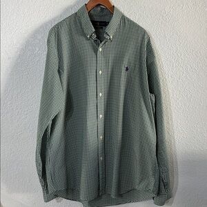 Ralph Lauren Gingham Green Stretch Poplin Button Down Shirt‎ Long Sleeves XL